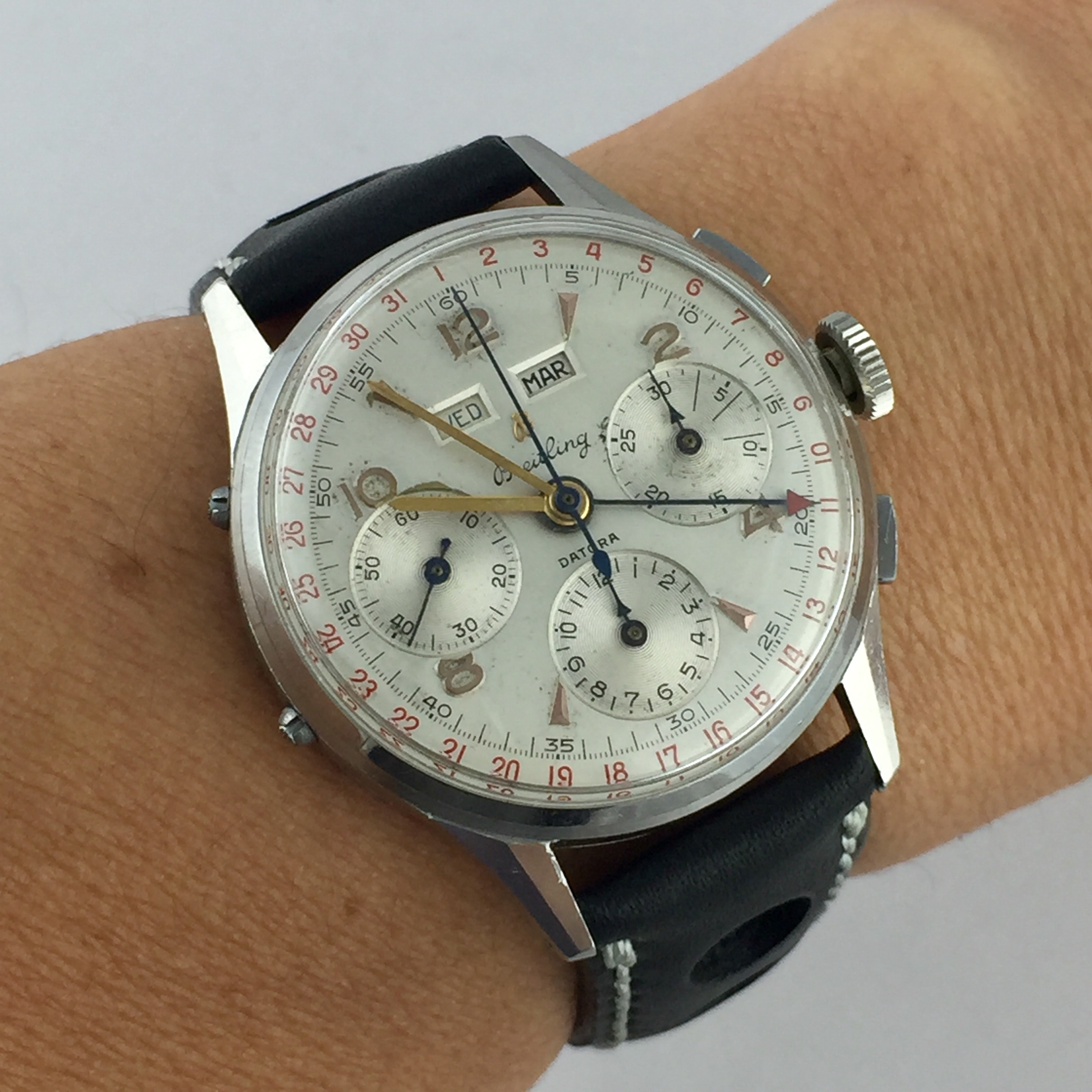 BREITLING DATORA MANUAL WIND MOVEMENT VALJOUX 72C 38MM