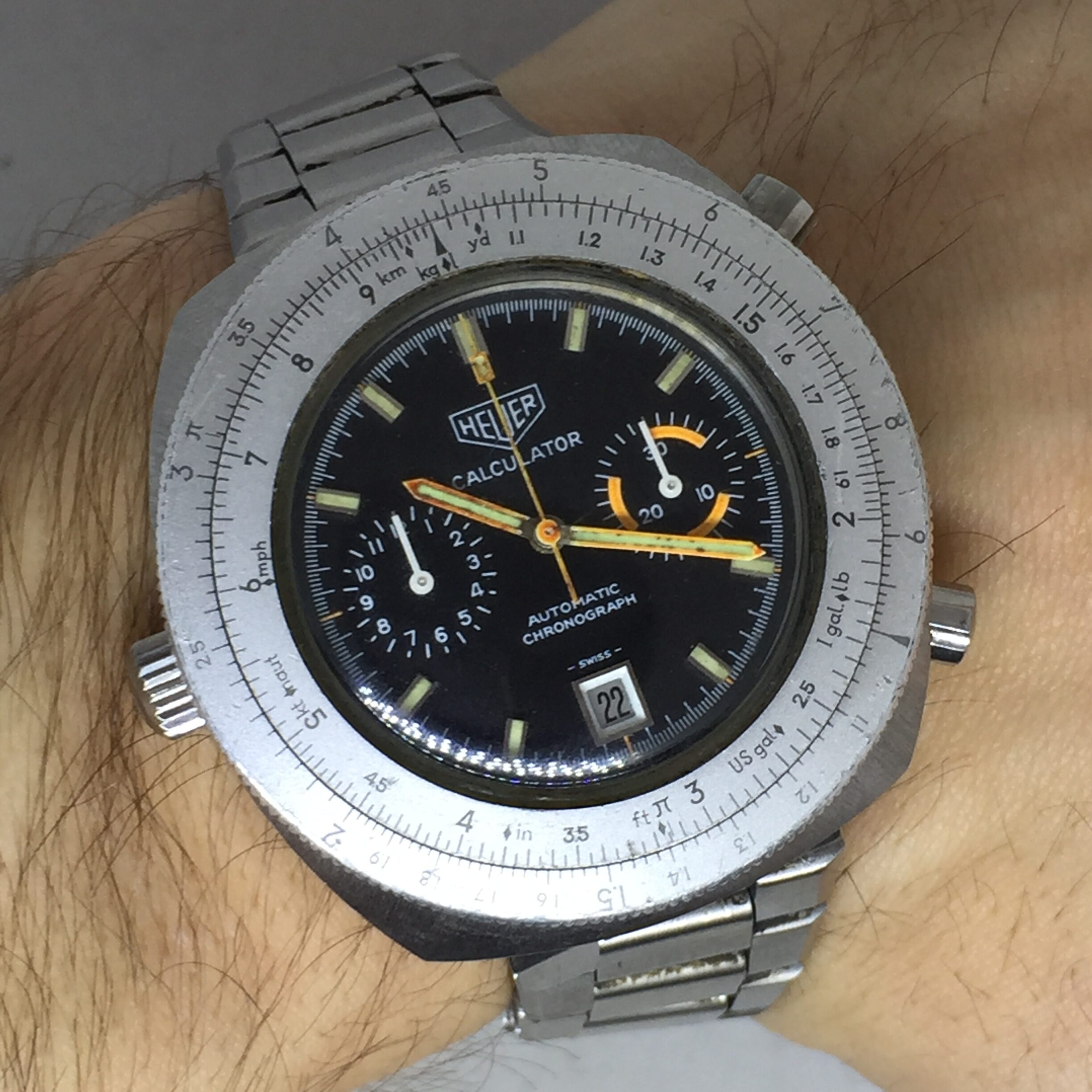 HEUER CALCULATOR AUTOMATIC MOVEMENT ORIGINAL BRACELET STAINLESS STEEL