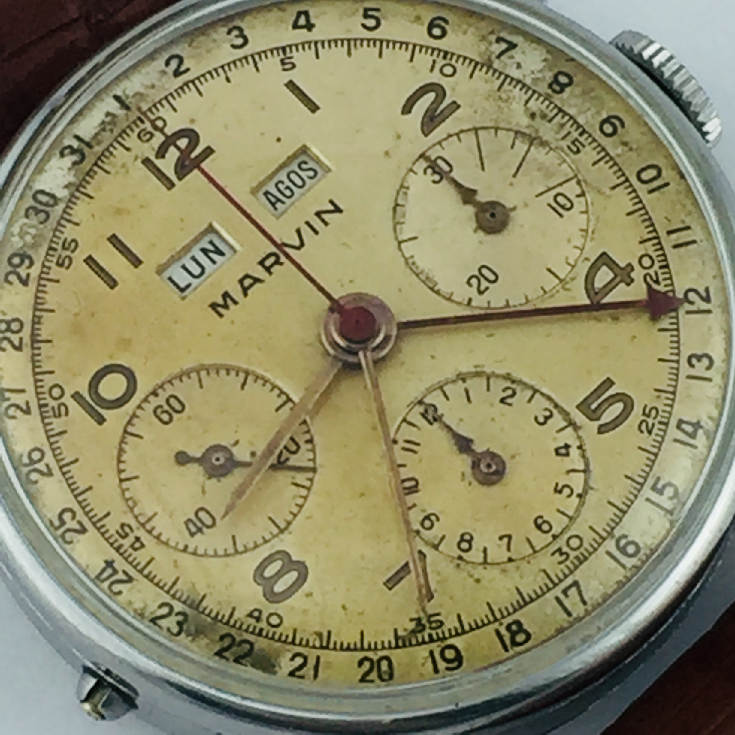 MARVIN TRIPLE DATE CHRONOGRAPH MANUAL WIND VALJOUX 72C MOVEMENT 36MM